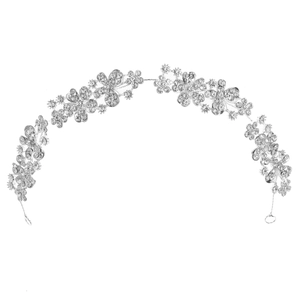 Silbernes Braut-Stirnband mit floralen Strass-Clustern und Blatt-Design für Hochzeiten