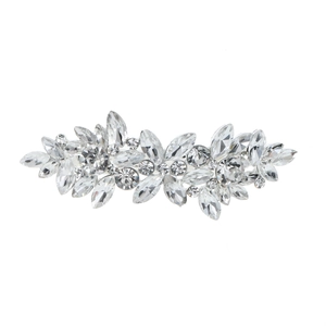 Silver horse-eye crystal spring hair clip with luxury rhinestone leaf pattern design