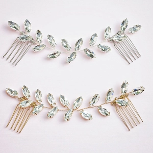 Elegant Marquise Cut Glass Rhinestone Hair Comb Bridal Wedding Vine Leaf Headpiece Gold Silver Alloy Hair Accessories
