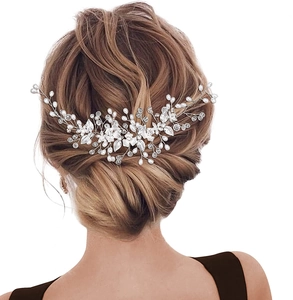 Bandeau de Mariée Fait Main Cristal Strass Fausse Perle Vigne de Cheveux pour Femmes Or Argent Fleur Feuille Coiffe de Mariée