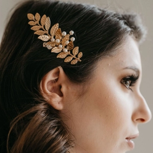 Handgefertigter Blatt Haarkamm Mit Kunstperlen Und Kristallen Vintage Gold Silber Haarschmuck Für Hochzeit Bankett Damen