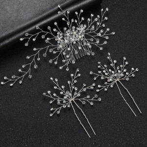 Bruids Haaraccessoires Set Legering Strass Imitatie Kunstparels Haarkam En Haarschuifjes Bruiloft Hoofdtooi Sieraden Vrouwen