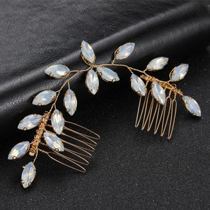 Bohemian gold vine hair combs with marquise cut gemstones for elegant bridal hair styling
