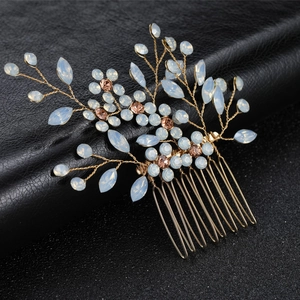 Peigne à Cheveux de Mariage de Luxe Or Argent Fil d'Alliage Tissé à la Main Strass Künstliche Perle Fleur Feuille Accessoire Cheveux Femme
