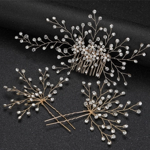 Luxe 3-delige bruidshaarkam set met fonkelende kristallen en elegante witte parels