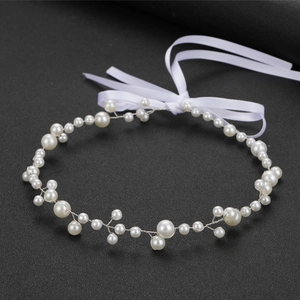 Élégant Serre-tête de Mariée en Künstliche Perles Fait à la Main Avec Ruban en Satin Künstliche Perle Blanche Fil d'Alliage Mariage Accessoires