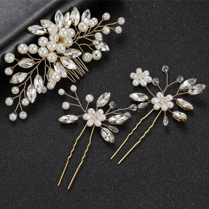 Elegantes Braut Haarkamm und Haarnadel Set mit weißen Perlen und Marquise Kristallen
