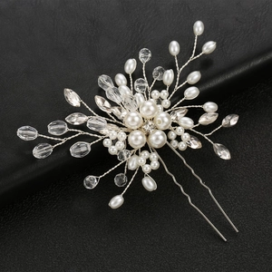 Exquisite Braut Haarnadel mit Perlen und Kristallen auf silbernem Haarschmuck Accessoire