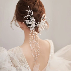 Pinces à Cheveux de Mariée Faites à la Main Papillon Floral Avec Longs Glands de Künstliche Perles Alliage Künstliche Perle d'Imitation Bijoux de Mariage