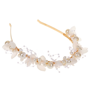 Serre-tête de mariée avec fleurs blanches et perles faites à la main sur doré
