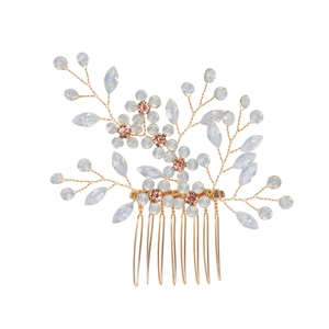 Peigne à cheveux mariée floral avec cristaux opale bleus et fils dorés tressés