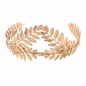 Baroque golden metal laurel leaf crown headband for elegant wedding and party accessory