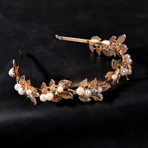 Baroque Alloy Leaf Bridal Headband Set With Artificial Pearl Rhinestone Gold Silver Wedding Hair Accessories For Women