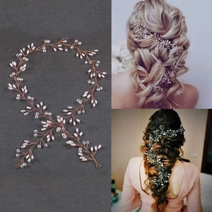Vite per Capelli Sposa Fatta a Mano Perla Artificial Cristallo Cerchietto Matrimonio Filo di Lega Lungo Flessibile per Donna Sposa Festa