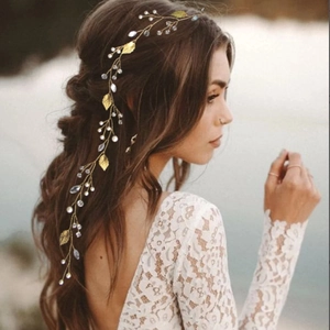 Handmade Bridal Hair Vine Leaf Imitation Artificial Pearl Crystal Wedding Headband For Brides Bridesmaids Party Hair Accessories