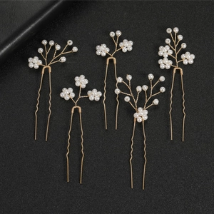Orecchini a Forcina di Künstliche Perle per Matrimonio Sposa Filo di Lega Oro Grappolo di Fiori Bacchette per Capelli a Forma di U