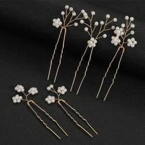 Set da 5 forcine da sposa con fiori di perle dorate per acconciature eleganti