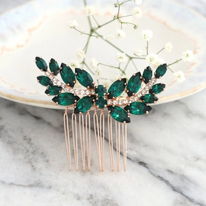 Elegant Alloy Rhinestone Leaf Bridal Hair Comb Vintage Emerald Green Crystal Wedding Headpiece For Women Jewelry Accessory
