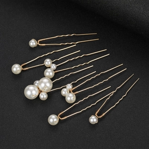 Bridal Wedding Hair Pins Alloy Gold Plated Faux Artificial Pearl U Shaped Hair Sticks Set For Women Elegant Hair Accessories