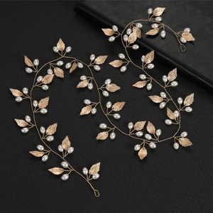 Handmade Bridal Hair Vine With Artificial Pearls And Alloy Leaves Elegant Wedding Hairband For Women Gold Silver Wedding Hair Accessory