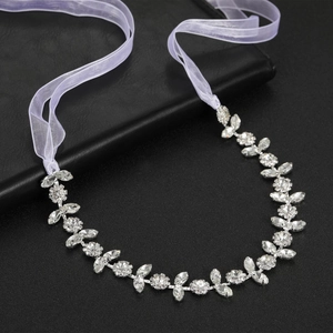 Rhinestone Alloy Bridal Headband Floral Leaf Design Hair Chain With Ribbon For Wedding Party Women Elegant Hair Accessories