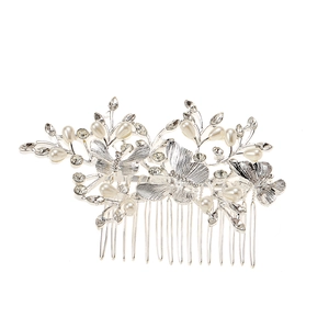 Silver butterfly hair comb with pearls and rhinestones for bridal wedding hairstyles