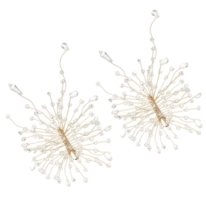 Elegante coppia di fermagli per capelli da sposa con cristalli e design floreale oro