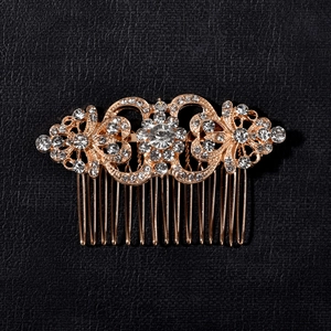 Peigne à cheveux de mariée exquis en alliage doré avec strass brillants pour mariage