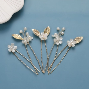 Ensemble de Pics à Cheveux Faits Main avec Fleurs Feuilles et Künstliche Perles d'Imitation en Alliage pour Mariage Mariée Femme