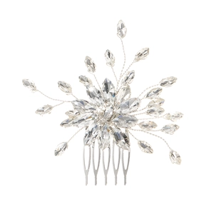 Silver bridal hair comb with marquise-cut crystals in an elegant leaf-like pattern