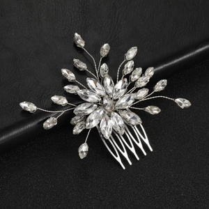 Silver bridal hair comb with marquise cut crystals in a floral design for weddings