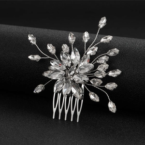 Elegant bridal hair comb featuring marquise glass crystals and silver alloy wiring