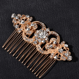 Peigne à cheveux de mariée élégant avec cristaux brillants et motifs floraux en alliage doré
