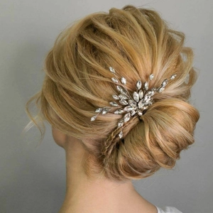 Handmade Bridal Hair Comb Silver Metal Marquise Rhinestone Hair Clip Elegant Leaf Design Wedding Party Hair Accessories For Women