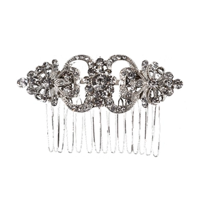 Peigne à cheveux de mariée argenté aux motifs floraux vintage et cristaux étincelants