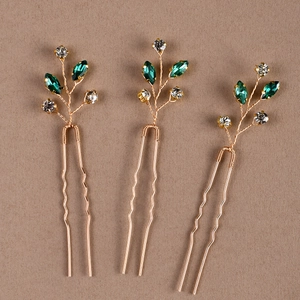 Lot de 3 épingles à cheveux dorées en U pour mariée avec pierres bleues et cristaux