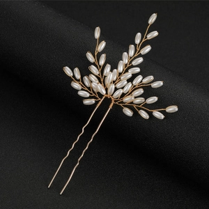 Épingle à cheveux faite main en perles dorées en forme d'épi pour coiffure de mariée
