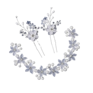 Elegante set di accessori per capelli con fiori azzurri perle e strass per sposa
