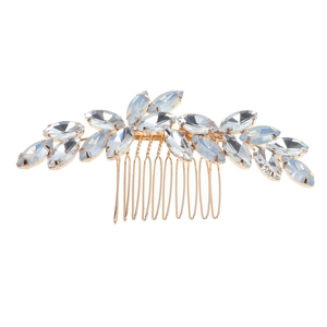 Peigne à cheveux de mariée doré avec cristaux marquises et pierres bleues AB