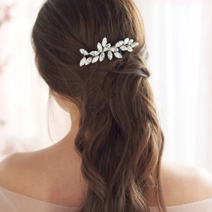 Peigne à Cheveux Élégant en Strass Marquise Alliage Or Argent Feuille Mariée Coiffe Mariage Accessoires Cheveux Femme Bijoux