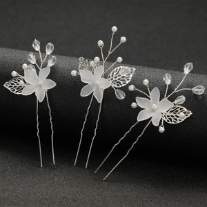 Épingles à Cheveux Élégantes en Forme de U avec Fleurs et Künstliche Perles de Mariage en Alliage d'Argent avec Feuilles de Strass