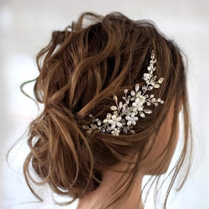 Handmade Bridal Hair Comb Artificial Pearl Crystal Wedding Hair Accessories For Women Gold Silver Alloy Flower Leaf Bridal Headpiece Jewelry