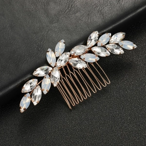 Peigne à cheveux de mariée élégant avec cristaux marquise et design de feuilles en or rose