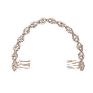Elegant gold bridal headband with wave pattern and sparkling rhinestones for wedding decor