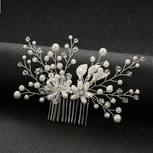 Handmade Leaf Bridal Hair Comb With Faux Artificial Pearl Crystal Wedding Headpiece For Women Gold Silver Party Hair Accessory