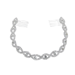 Silver bridal headband with rhinestone infinity design and side combs for weddings