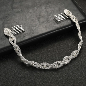 Bridal Wedding Hairband Alloy Rhinestone Head Chain Double Combs Headpiece Silver Gold Wedding Party Jewelry For Women