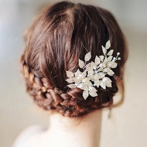 Pettine per Capelli Sposa in Lega Design Foglia Con Künstliche Perle Sintetiche E Cristallo Oro Argento Gioielli Capelli Matrimonio Donna