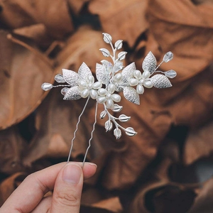 Épingles à Cheveux en Forme de U Feuilles Künstliche Perles d'imitation et Cristaux Faites à la Main pour Mariage Mariée Bijoux Vintage Femme