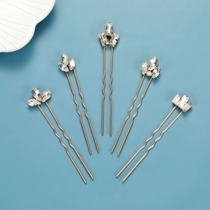 Elegant Alloy Marquise Rhinestone U-Shaped Hair Pins For Women Bridal Wedding Accessories Vintage Gold Silver Headpiece